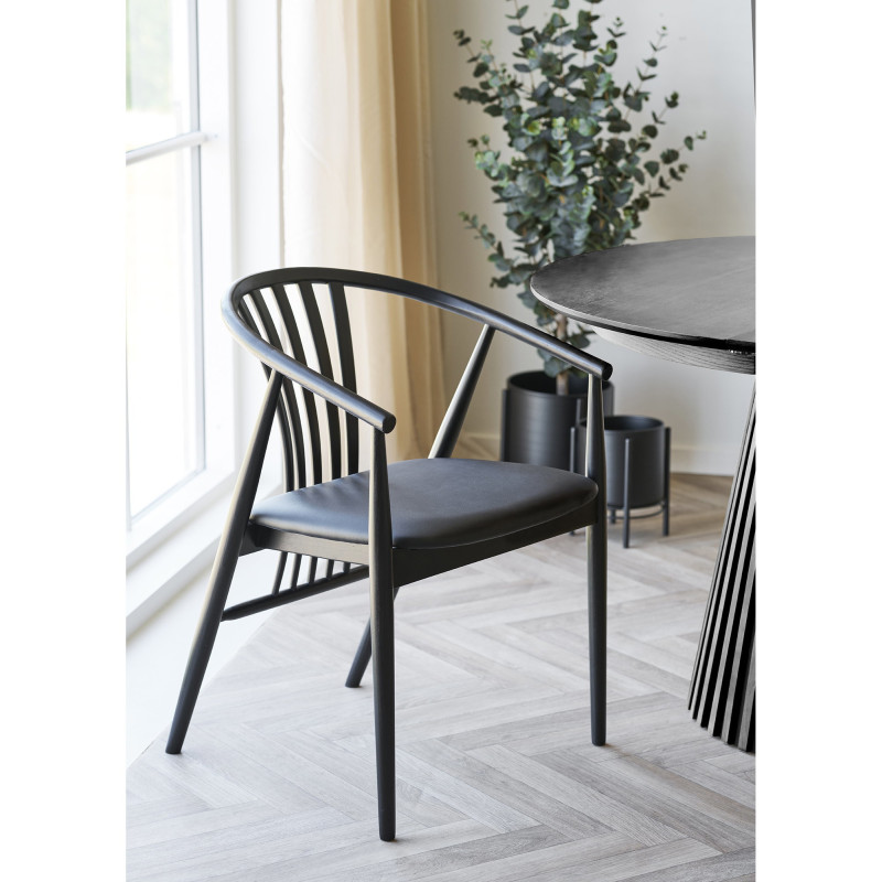 Chaise salle à manger bois hêtre noir assise PU H46 cm Agustin 