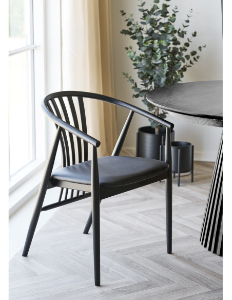 Chaise salle à manger bois hêtre noir assise PU H46 cm Agustin 