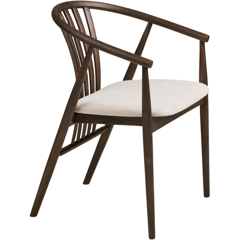 Chaise salle à manger chêne fumé assise tissu beige H46 cm Agustin 