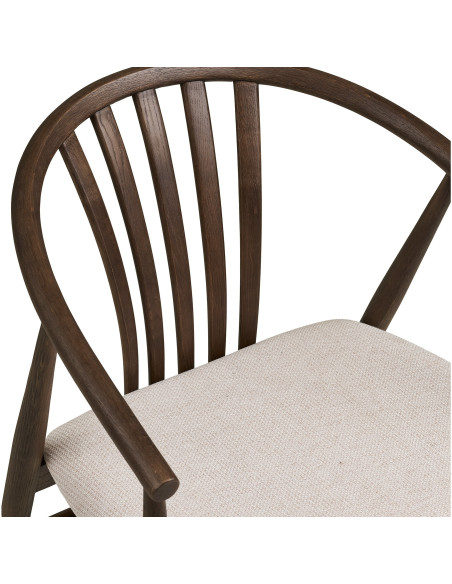 Chaise salle à manger chêne fumé assise tissu beige H46 cm Agustin 
