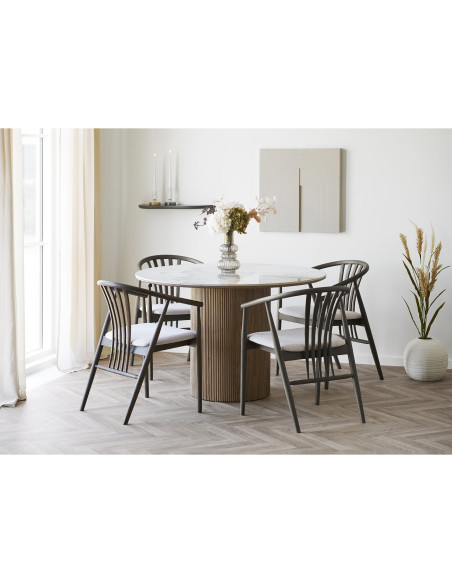 Chaise salle à manger chêne fumé assise tissu beige H46 cm Agustin 