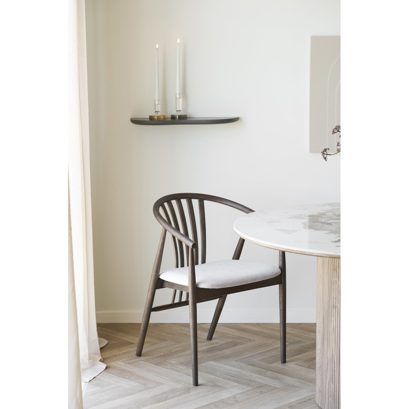 Chaise salle à manger chêne fumé assise tissu beige H46 cm Agustin 