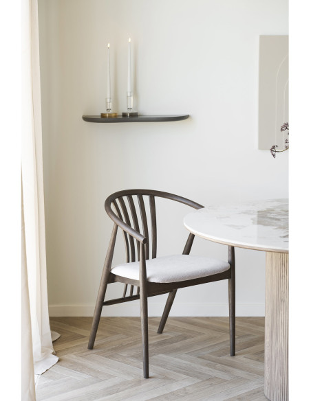 Chaise salle à manger chêne fumé assise tissu beige H46 cm Agustin 