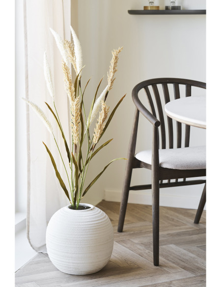 Chaise salle à manger chêne fumé assise tissu beige H46 cm Agustin 