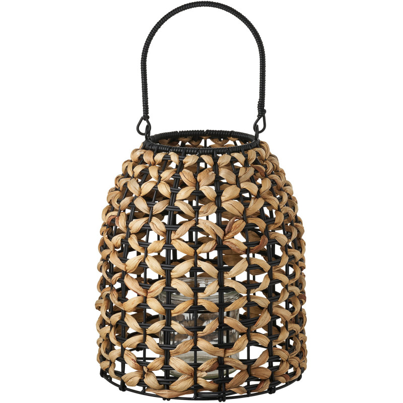Pinto Lantern - Lantern, PE/water hyacinth, glass, natural/black 