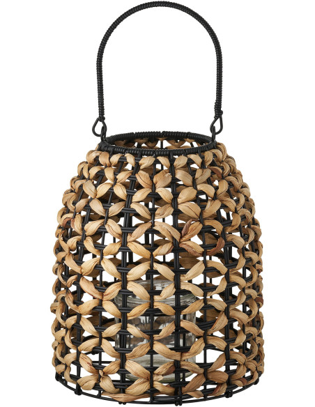 Pinto Lantern - Lantern, PE/water hyacinth, glass, natural/black 