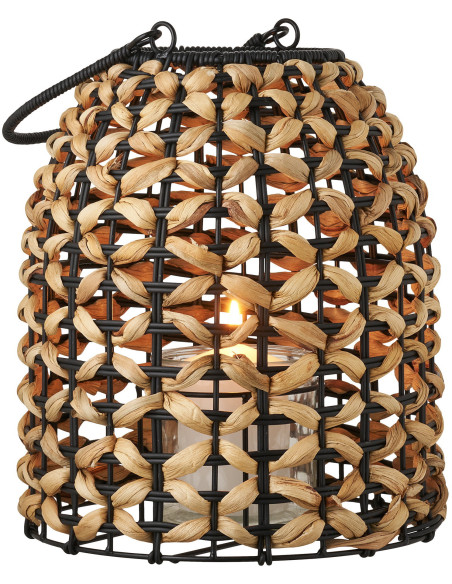 Pinto Lantern - Lantern, PE/water hyacinth, glass, natural/black 