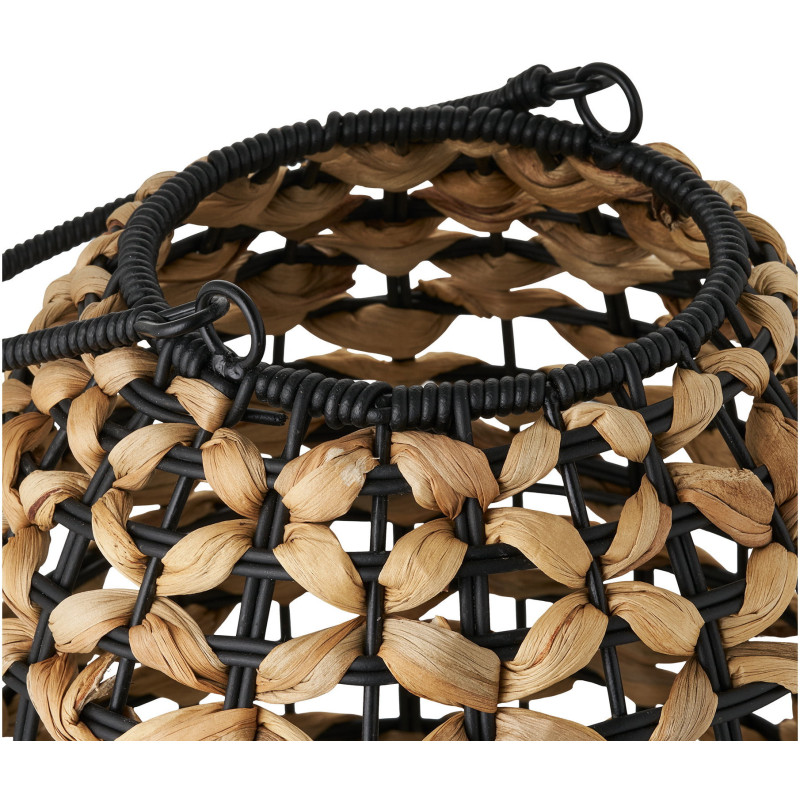 Pinto Lantern - Lantern, PE/water hyacinth, glass, natural/black 