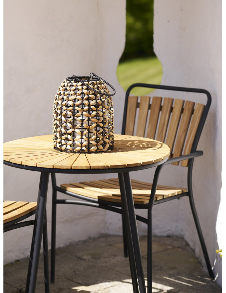 Pinto Lantern - Lantern, PE/water hyacinth, glass, natural/black 