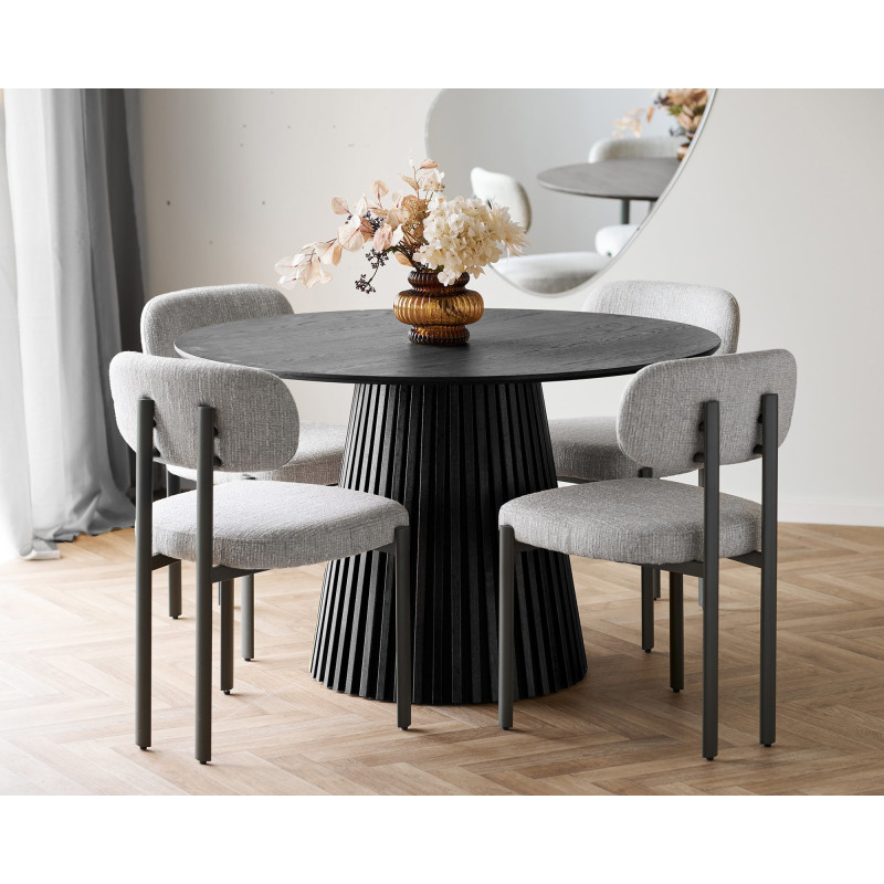 Table à manger ronde Ø120 cm noir finition chêne Osaka 