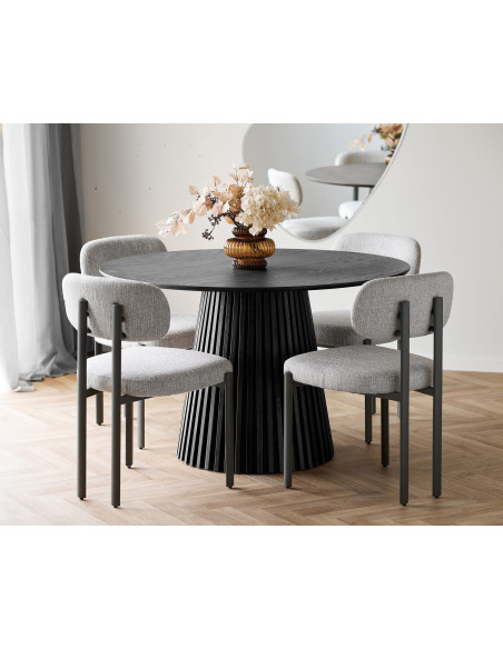 Table à manger ronde Ø120 cm noir finition chêne Osaka 