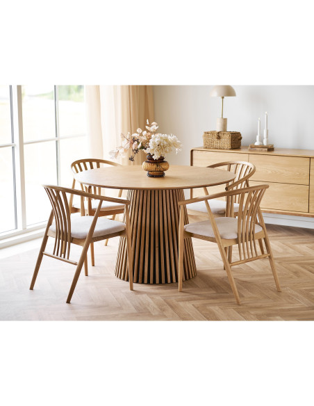 Table à manger ronde 4 personnes Ø120 cm chêne naturel Osaka 