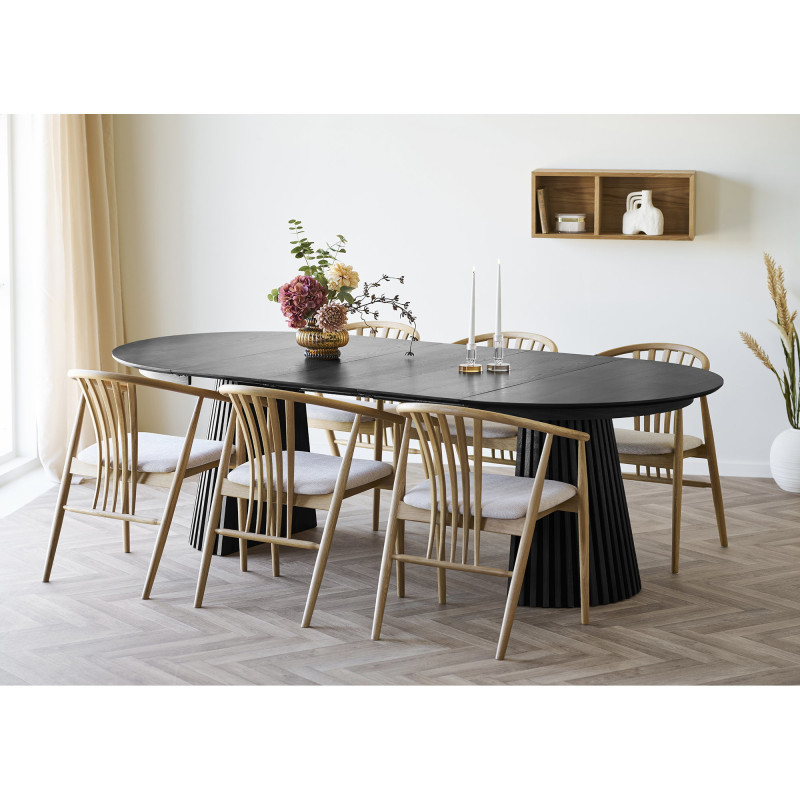 Table à manger extensible 6 à 10 personnes L120-240 cm noir finition chêne Osaka 
