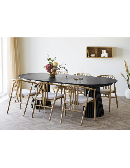 Table à manger extensible 6 à 10 personnes L120-240 cm noir finition chêne Osaka 