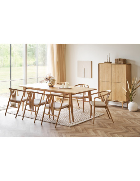 Chaise salle à manger chêne naturel assise tissu beige H46 cm Agustin 