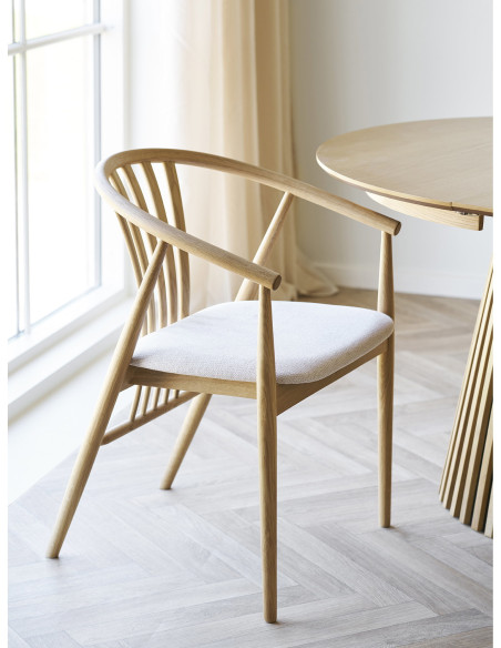 Chaise salle à manger chêne naturel assise tissu beige H46 cm Agustin 