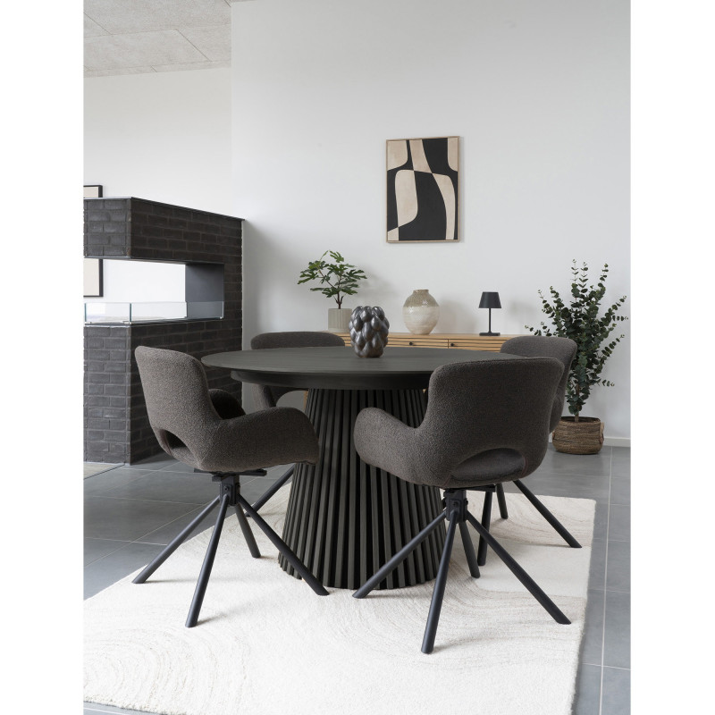 Table à manger ronde Ø140 cm noir finition chêne Osaka 