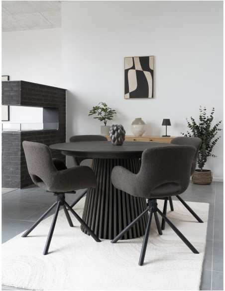 Table à manger ronde Ø140 cm noir finition chêne Osaka 