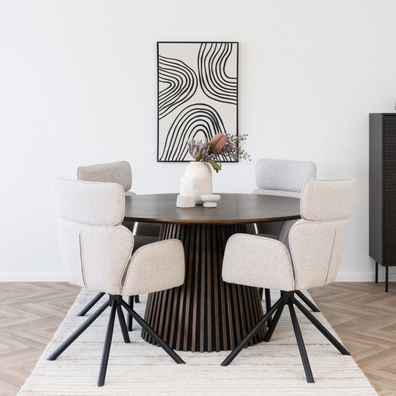 Table à manger ronde 6 personnes Ø140 cm chêne fumé Osaka 