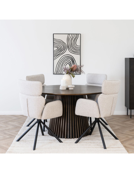 Table à manger ronde 6 personnes Ø140 cm chêne fumé Osaka 