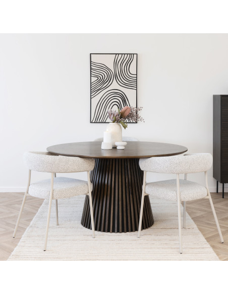 Table à manger ronde 6 personnes Ø140 cm chêne fumé Osaka 