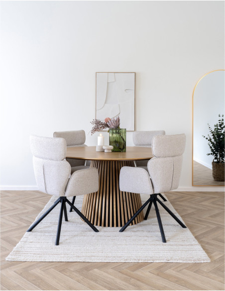 Table à manger ronde 6 personnes Ø140 cm chêne naturel Osaka 