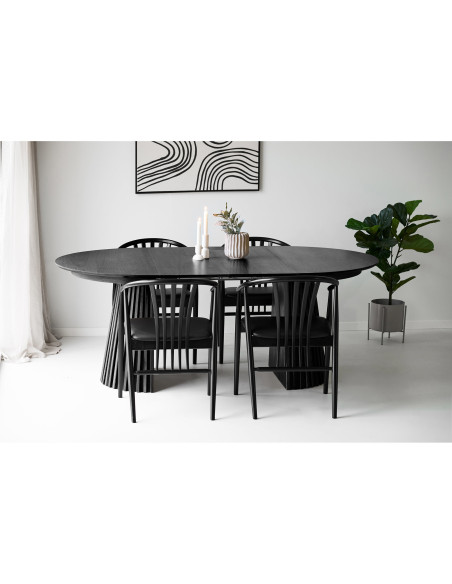 Table à manger extensible 6 à 8 personnes L120-200 cm noir finition chêne Osaka 