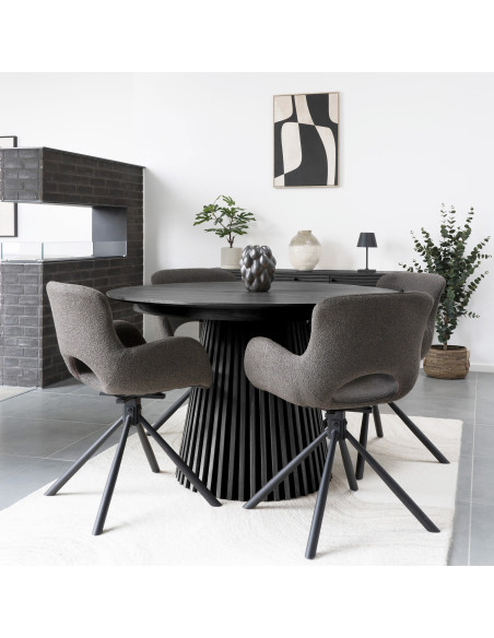 Table à manger extensible 6 à 8 personnes L120-200 cm noir finition chêne Osaka 