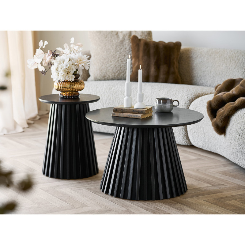 Table d’appoint Ø40 x H50 cm noir placage chêne Osaka 