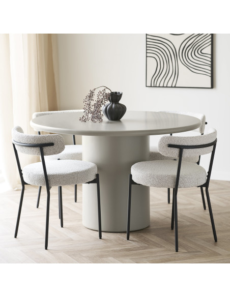 Table à manger 4 personnes Ø120 cm MDF beige sable Nagano 