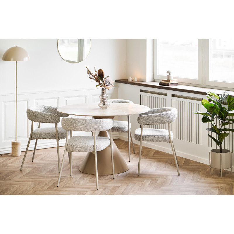 Fauteuil de table bouclette Tissu Sable Bouclé Métal Gris Trivio (Lot de 2) House Nordic - 7