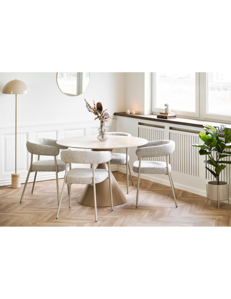 Fauteuil de table bouclette Tissu Sable Bouclé Métal Gris Trivio (Lot de 2) House Nordic - 7
