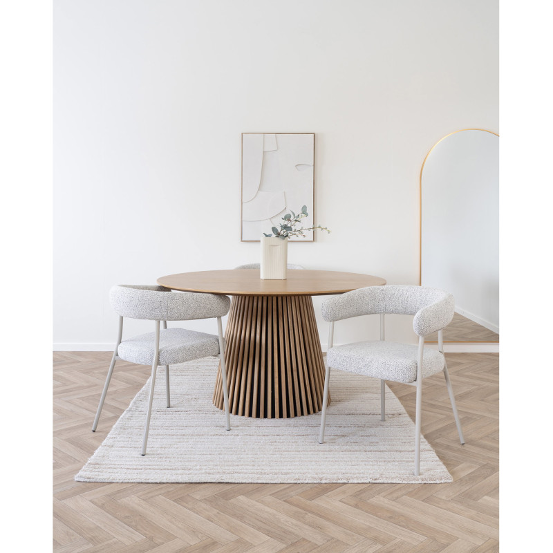 Fauteuil de table bouclette Tissu Sable Bouclé Métal Gris Trivio (Lot de 2) House Nordic - 8