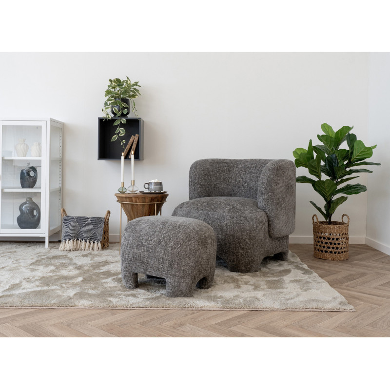 Pouf design Ovale Tissu Beige Bois de pin Nazare 