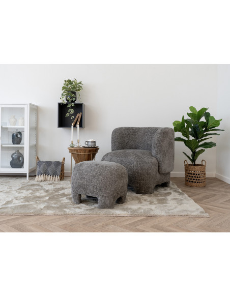 Pouf design Ovale Tissu Beige Bois de pin Nazare 