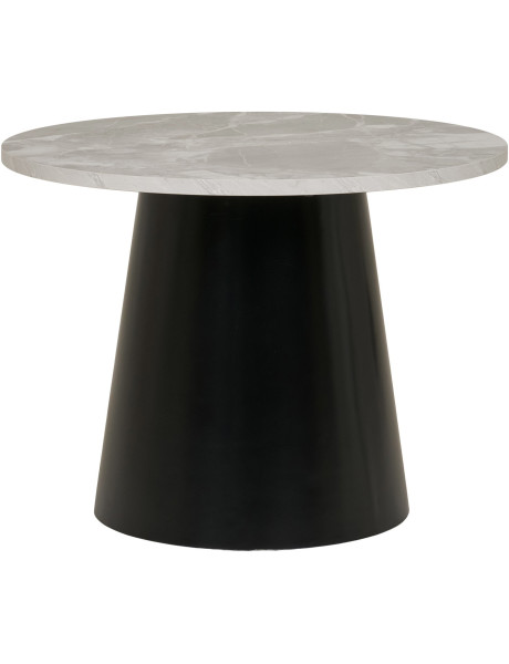 Table basse moderne chic Ronde Bois MDF Mélamine Gris Effet marbre Métal Noir Brito 