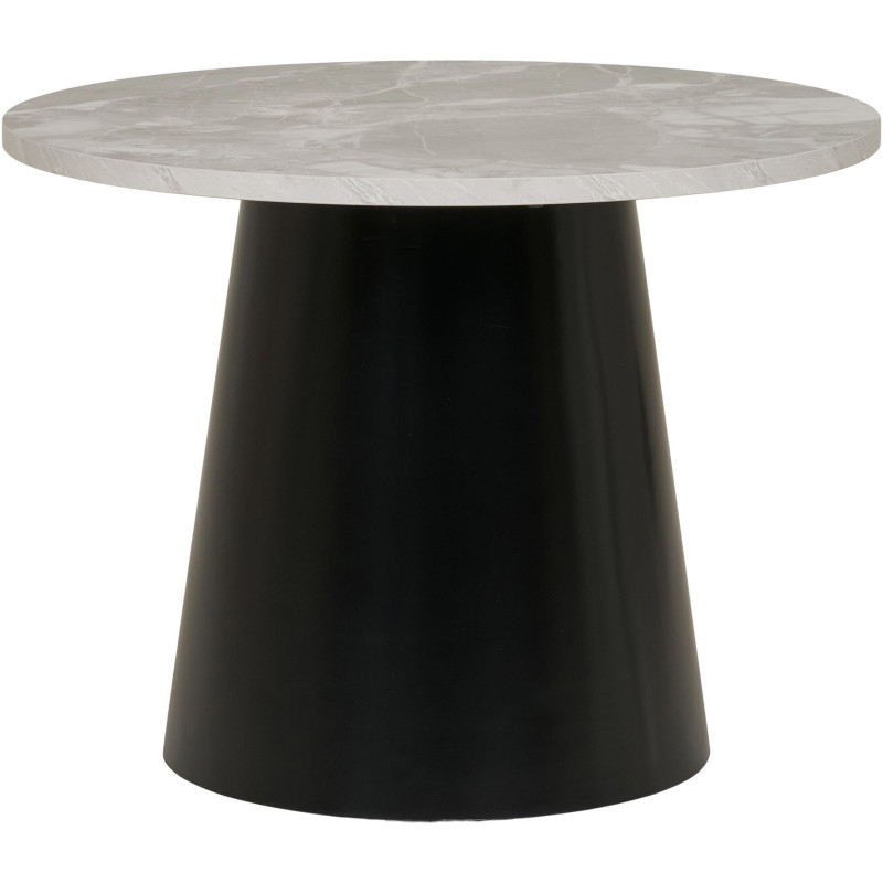 Table basse moderne chic Ronde Bois MDF Mélamine Gris Effet marbre Métal Noir Brito 
