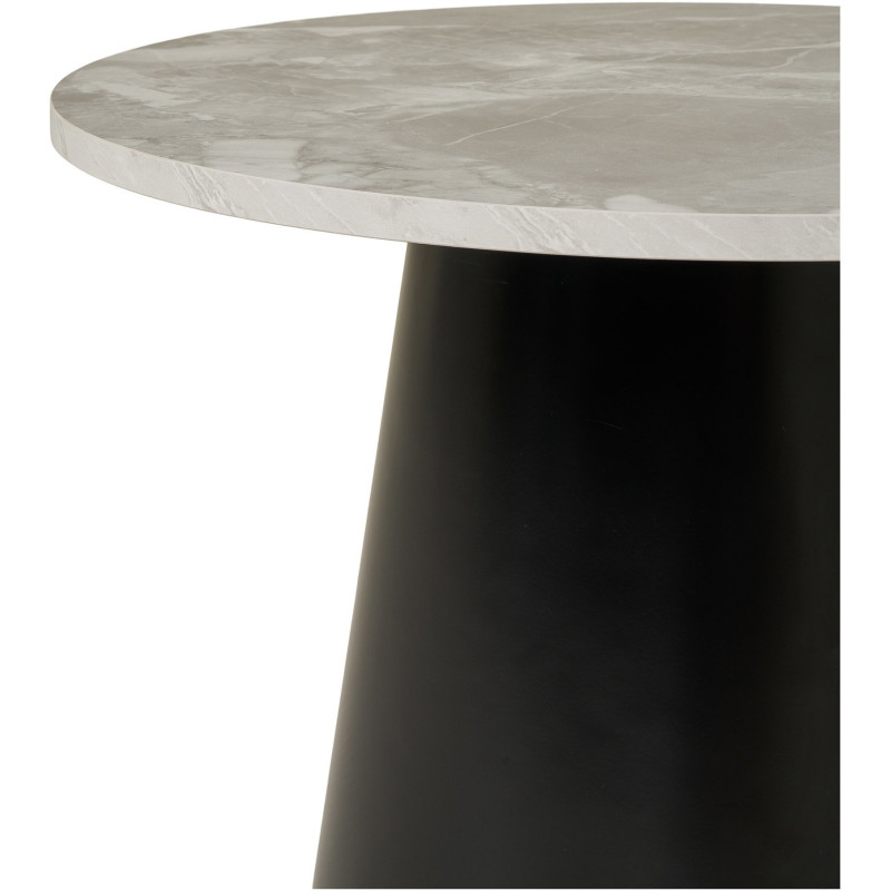 Table basse moderne chic Ronde Bois MDF Mélamine Gris Effet marbre Métal Noir Brito 