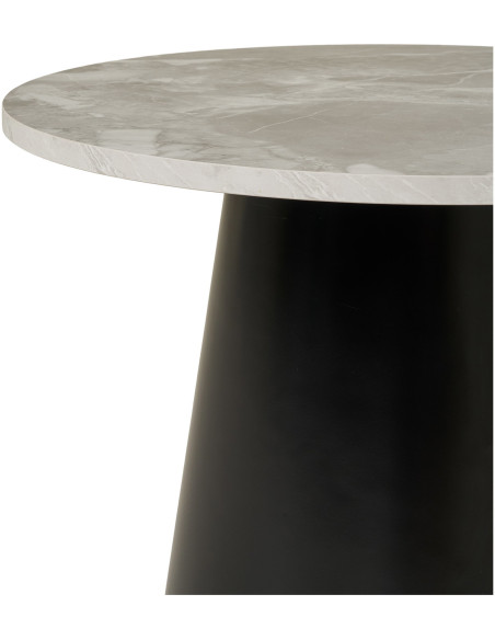 Table basse moderne chic Ronde Bois MDF Mélamine Gris Effet marbre Métal Noir Brito 