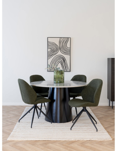 Chaise bouclette pivotante Tissu Vert Bouclé Métal Noir Monte Carlo (Lot de 2) 