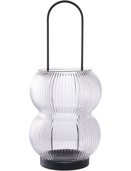 Lanterne originale Photophore pour bougie Hauteur 36 cm Verre Semi transparent Métal Noir Lucena 