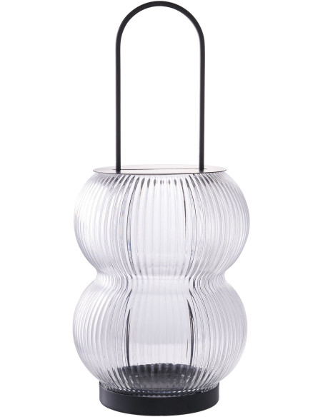 Lanterne originale Photophore pour bougie Hauteur 36 cm Verre Semi transparent Métal Noir Lucena 