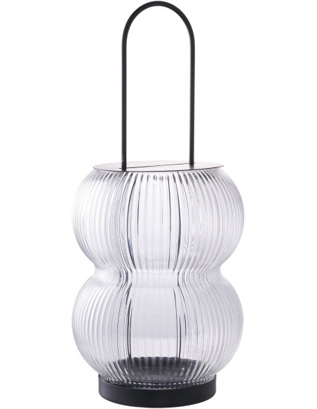 Lanterne originale Photophore pour bougie Hauteur 36 cm Verre Semi transparent Métal Noir Lucena 