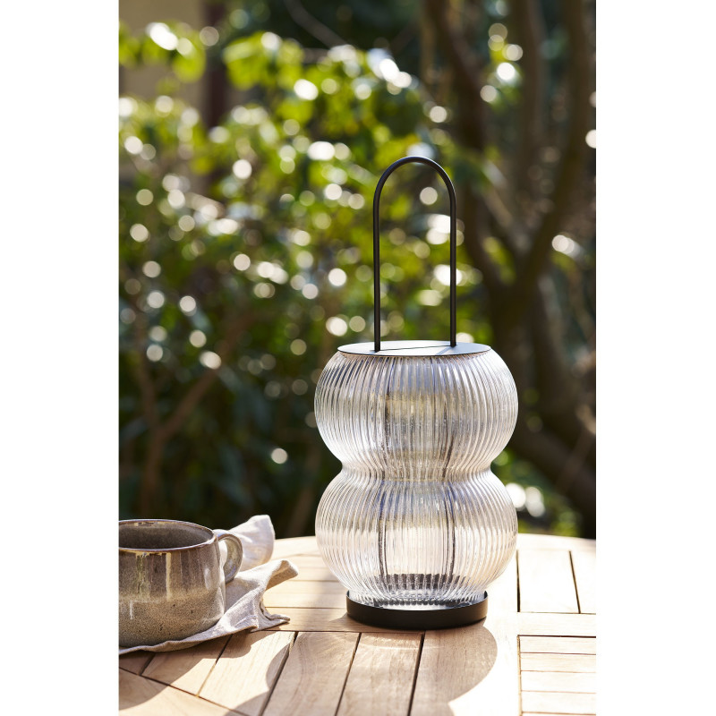 Lanterne originale Photophore pour bougie Hauteur 36 cm Verre Semi transparent Métal Noir Lucena 