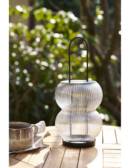 Lanterne originale Photophore pour bougie Hauteur 36 cm Verre Semi transparent Métal Noir Lucena 