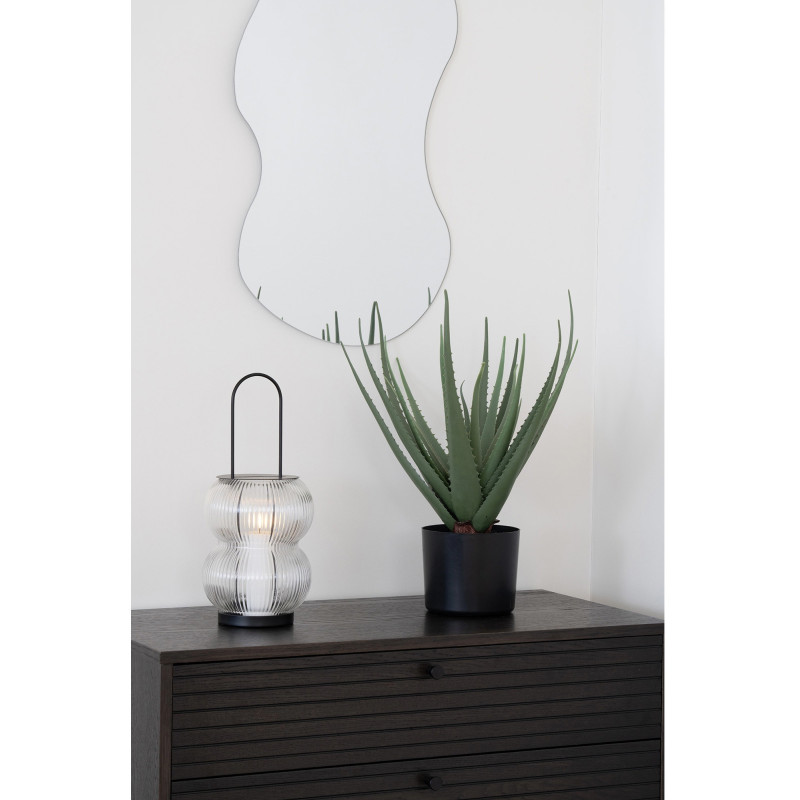 Lanterne originale Photophore pour bougie Hauteur 36 cm Verre Semi transparent Métal Noir Lucena 