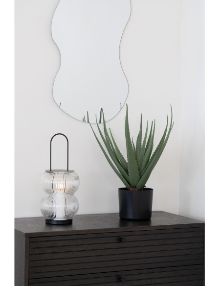 Lanterne originale Photophore pour bougie Hauteur 36 cm Verre Semi transparent Métal Noir Lucena 