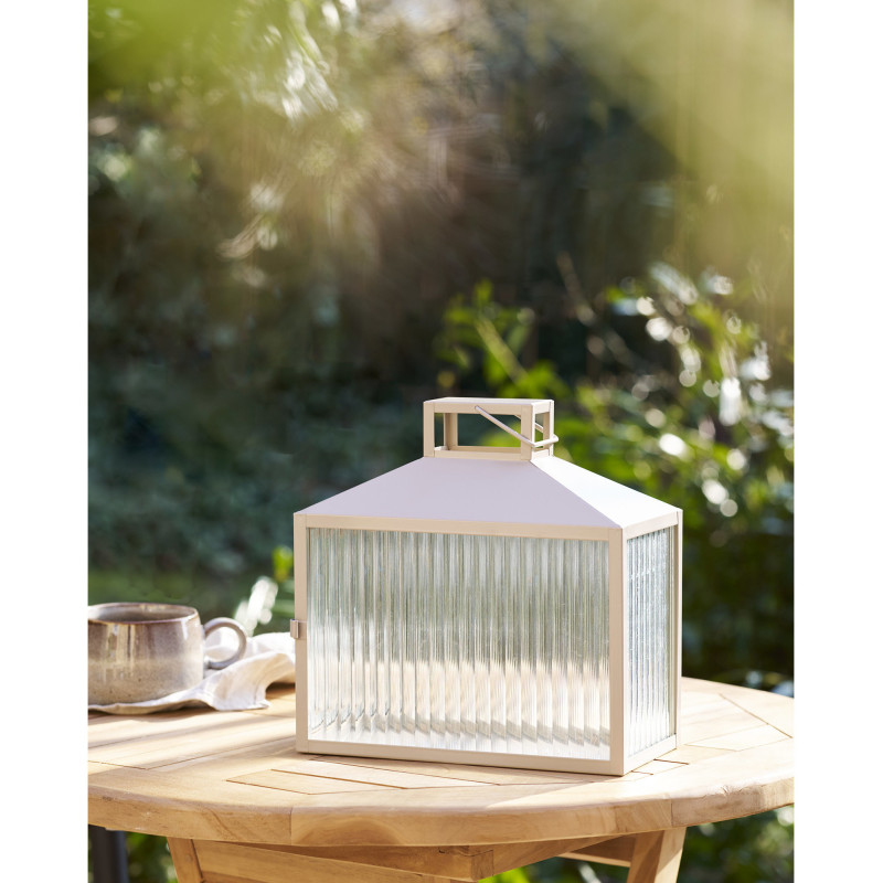Lanterne rectangulaire pour bougie 26 cm Métal Beige Verre Semi transparent Lucca 