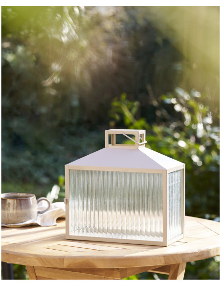 Lanterne rectangulaire pour bougie 26 cm Métal Beige Verre Semi transparent Lucca 