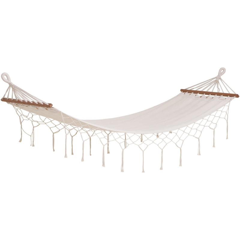 Hamac Bord de mer 1 place Tissu Blanc cassé Bois de mélèze Naturel Edesse